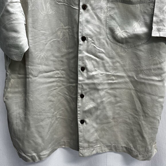 Tommy Bahama Mens Ivory 100% Silk Classic Palm Tree Camp Shirt Jacquard XL - Picture 5 of 11